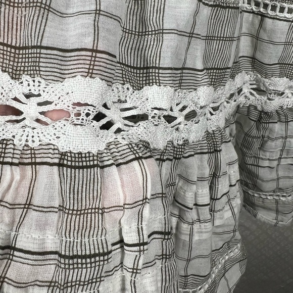 Free People White Grey Plaid Time Out Eyelet Tiered Tunic Top - Picture 6 of 8